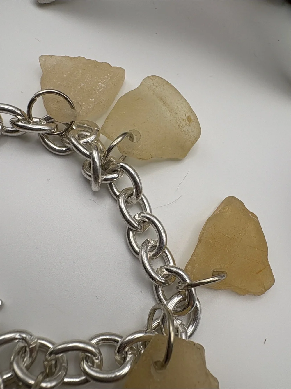 Sea Glass Dragonfly Charm Bracelet - Cream/Tan